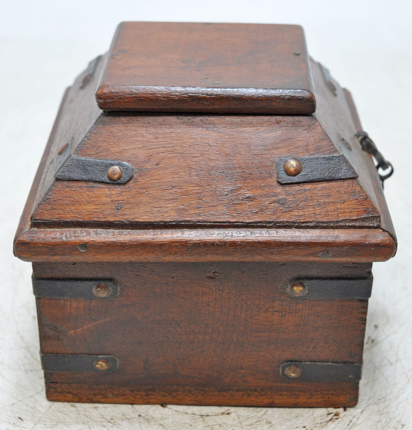 Vintage Wooden Dome Shaped Storage Box Original Old Hand Crafted Metal Fitted