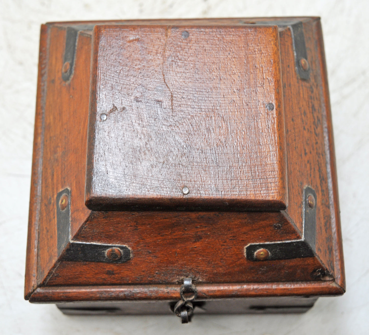 Vintage Wooden Dome Shaped Storage Box Original Old Hand Crafted Metal Fitted