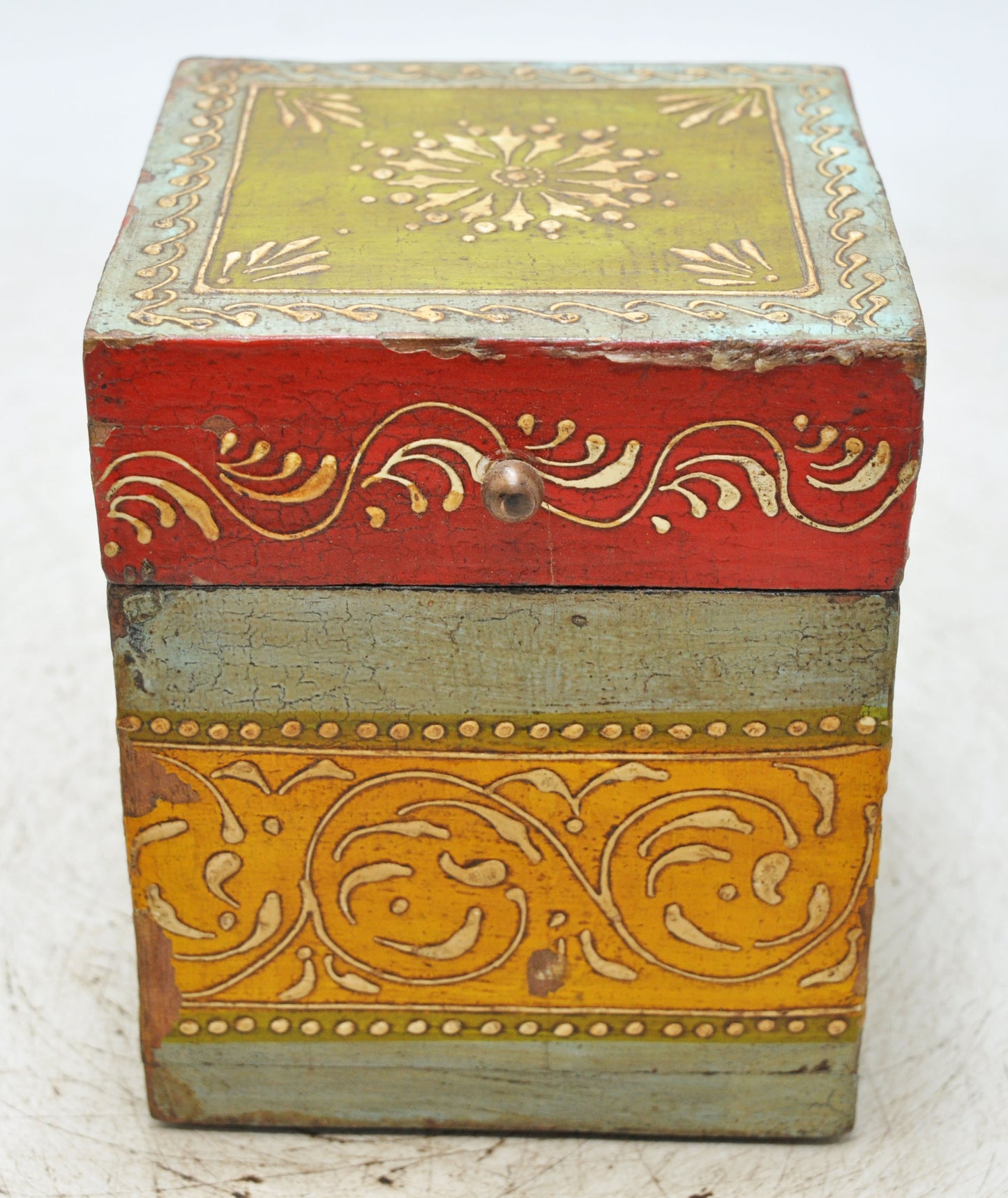 Vintage Wooden Square Storage Box Original Old Hand Crafted Painted