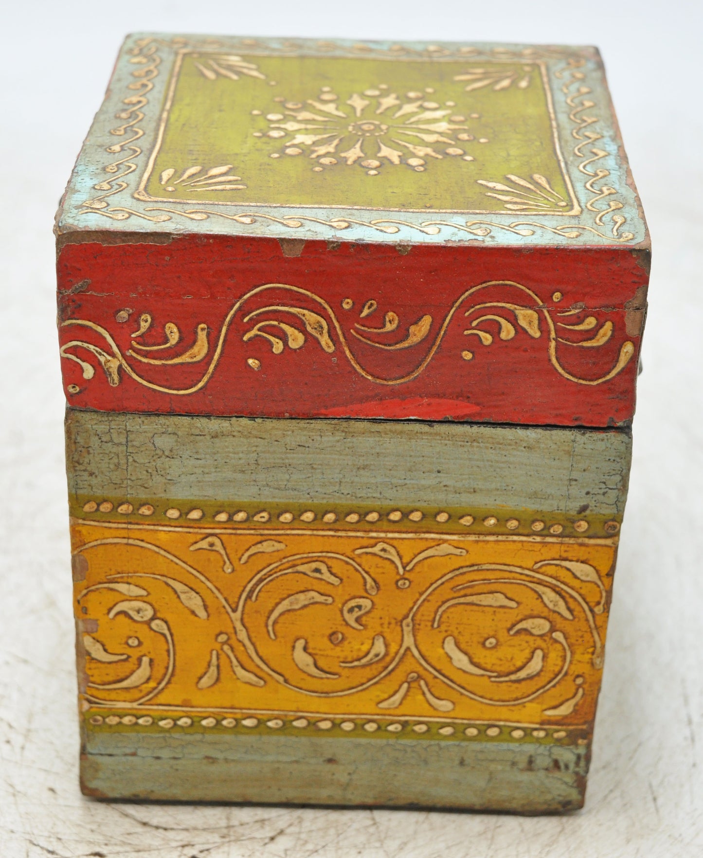 Vintage Wooden Square Storage Box Original Old Hand Crafted Painted