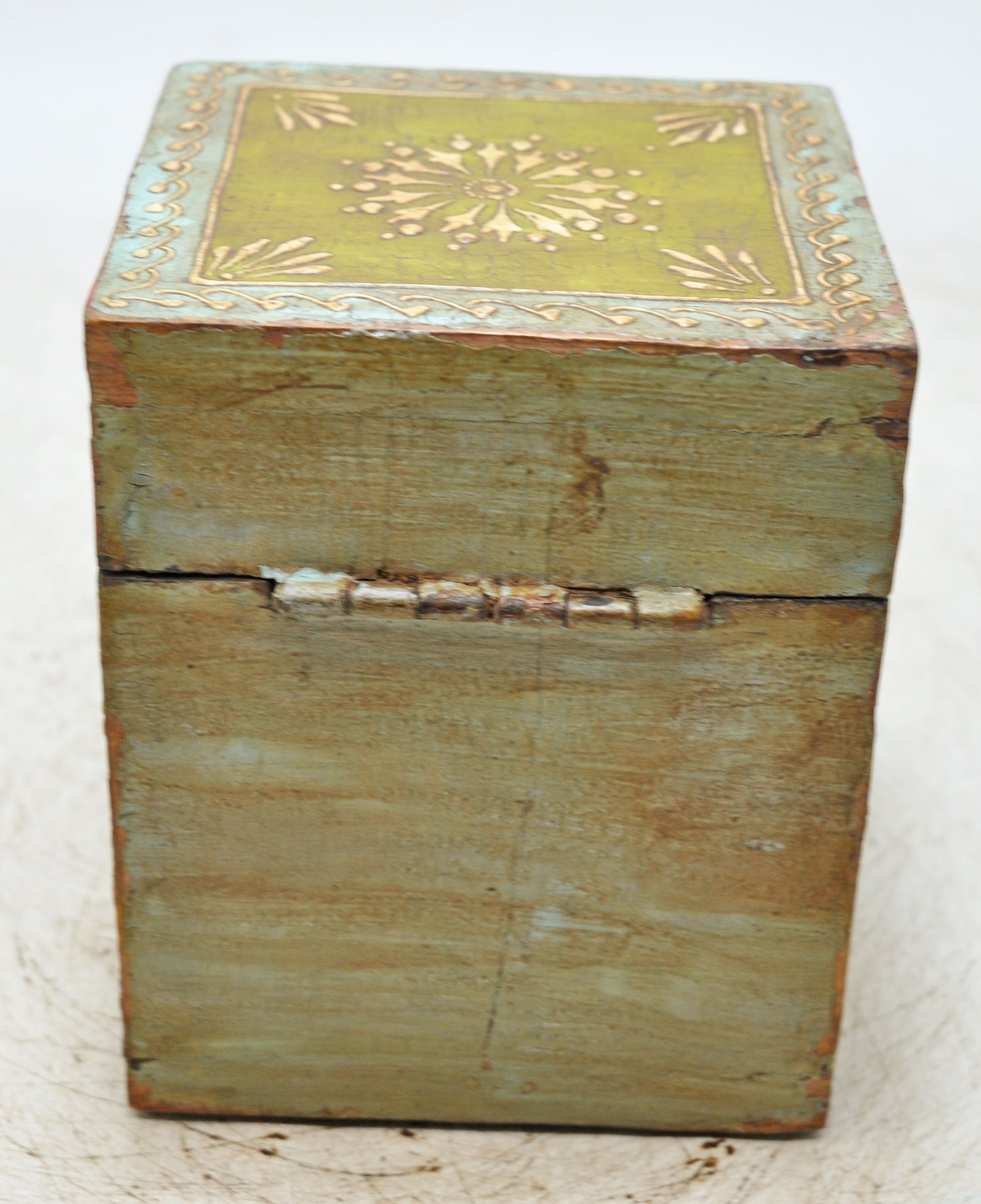 Vintage Wooden Square Storage Box Original Old Hand Crafted Painted