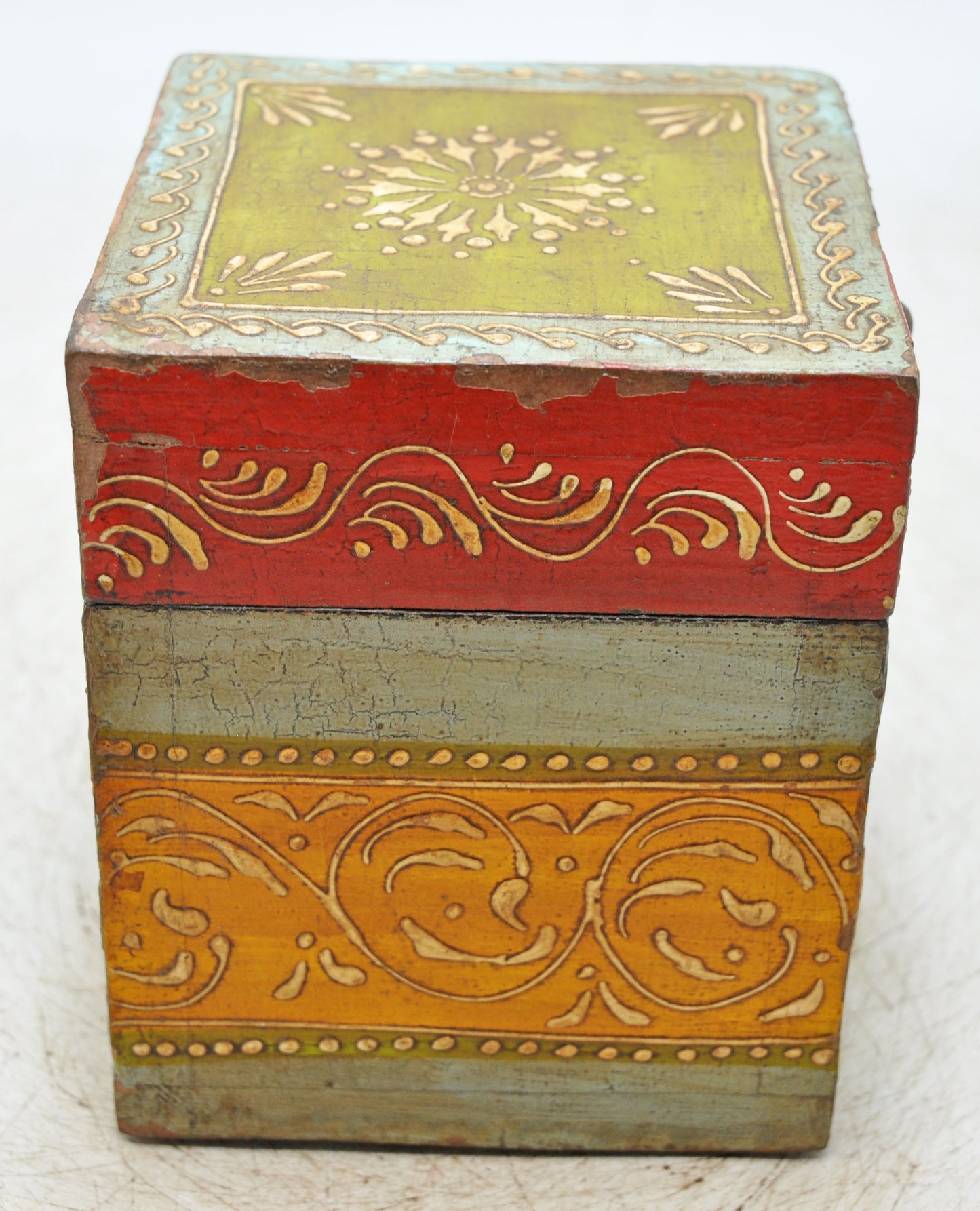 Vintage Wooden Square Storage Box Original Old Hand Crafted Painted