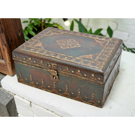 Vintage Wooden Storage Box Original Old Hand Crafted Fine Brass Fitted