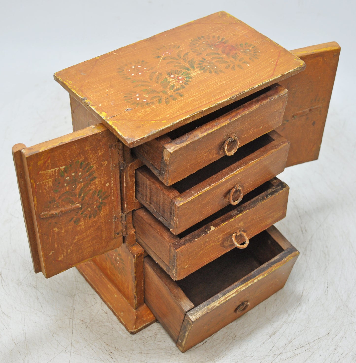 Vintage Wooden Almirah Shaped Storage Box Original Old Fine Hand Painted