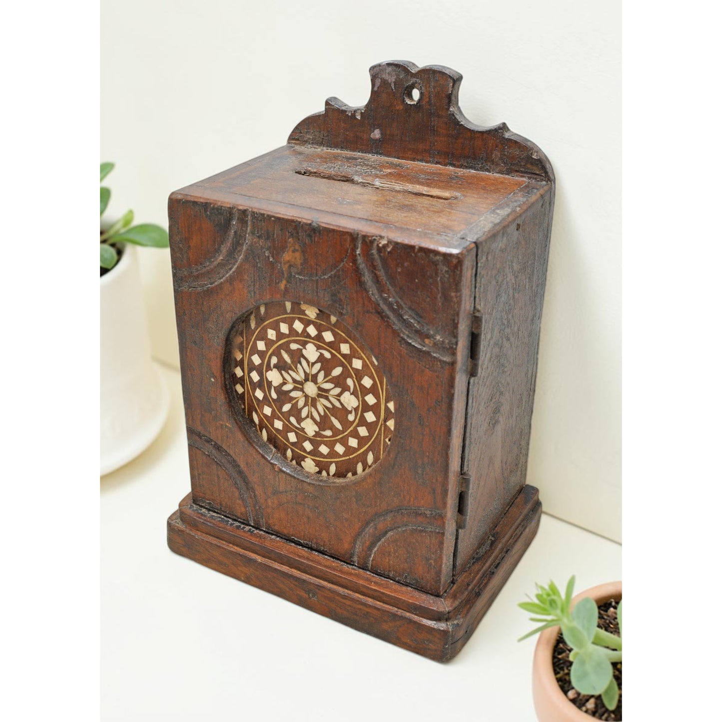 Antique Wooden Money Coin Bank Box Original Old Hand Crafted