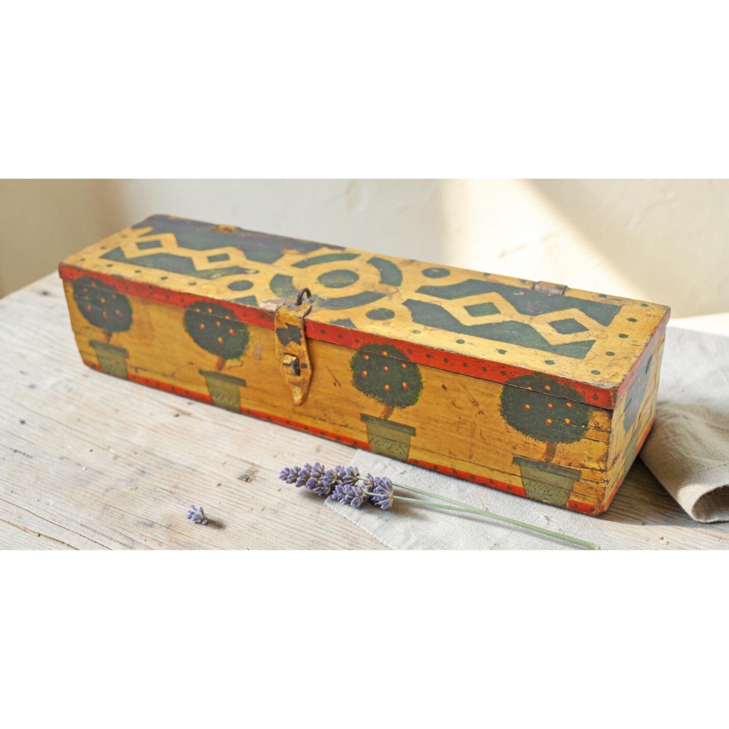 Vintage Wooden Pencil Stationary Box Original Old Hand Crafted Painted