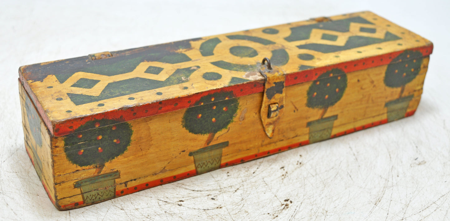 Vintage Wooden Pencil Stationary Box Original Old Hand Crafted Painted