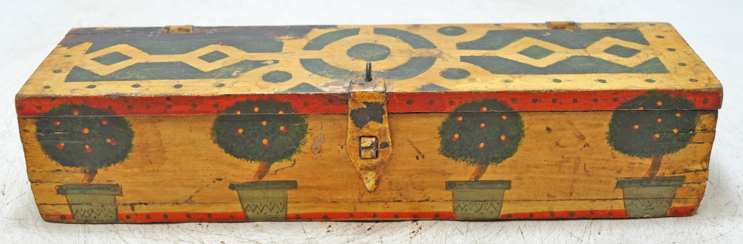 Vintage Wooden Pencil Stationary Box Original Old Hand Crafted Painted
