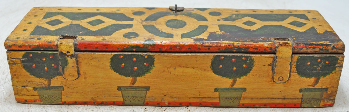 Vintage Wooden Pencil Stationary Box Original Old Hand Crafted Painted
