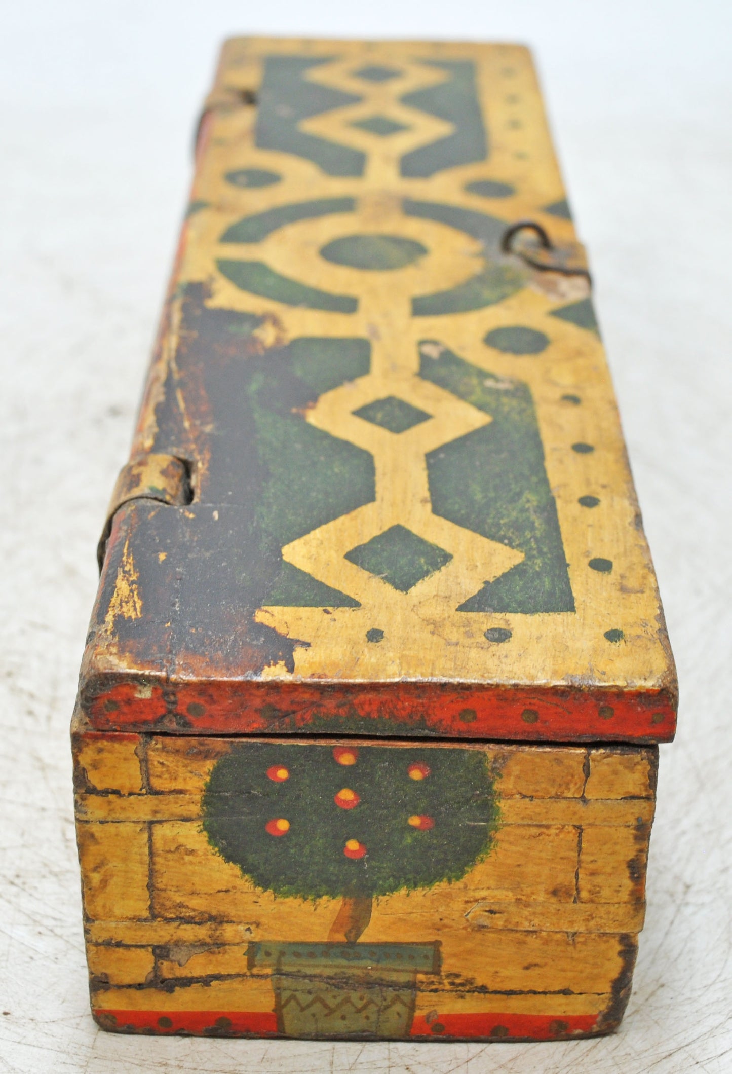 Vintage Wooden Pencil Stationary Box Original Old Hand Crafted Painted