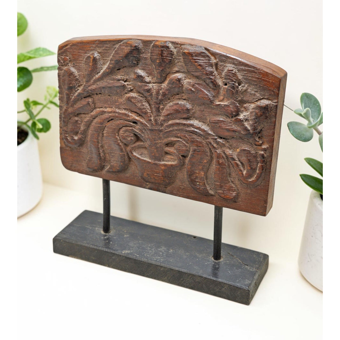 Antique Wooden Floral Carving Panel Plaque Original Old Hand Carved