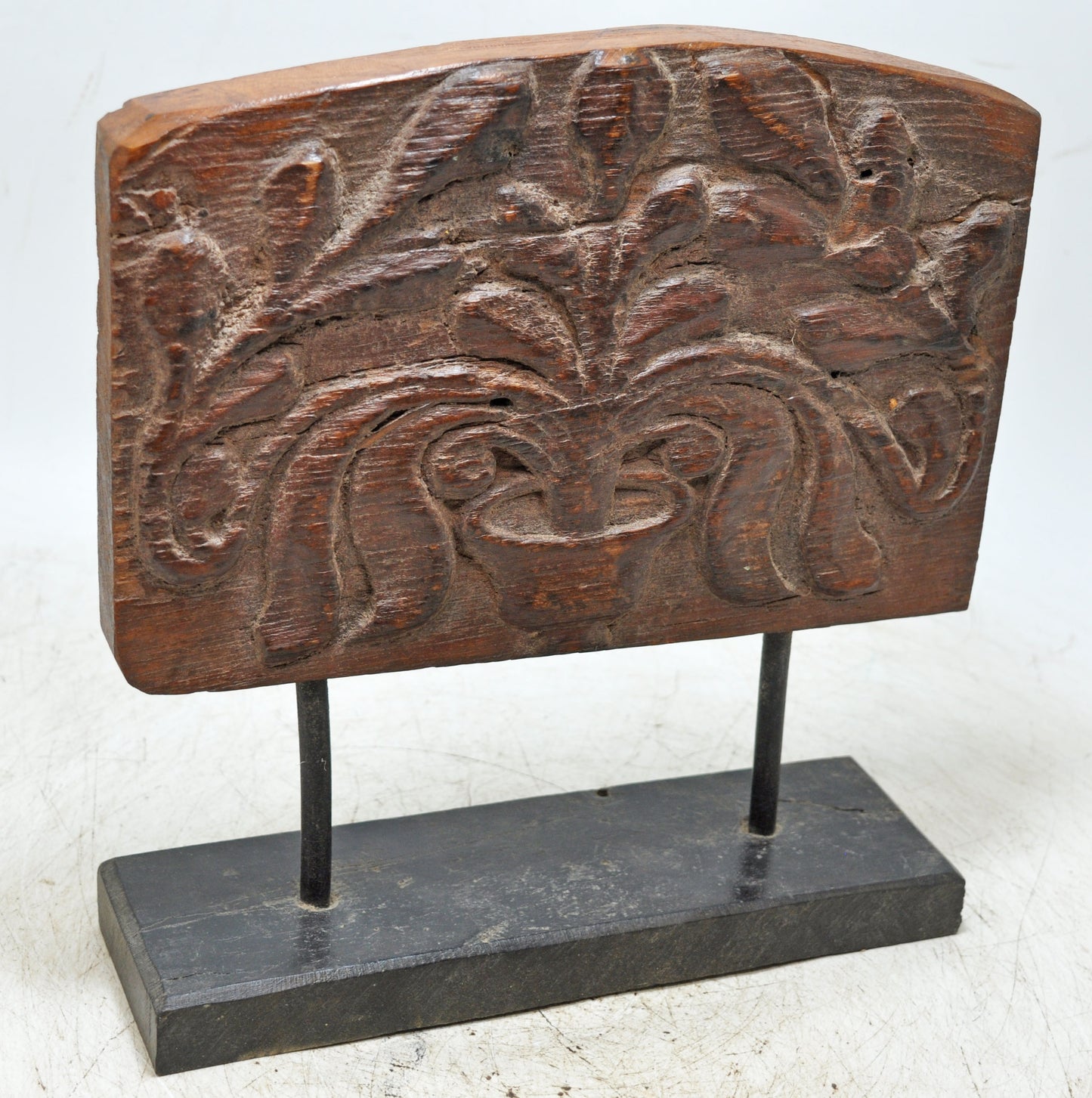 Antique Wooden Floral Carving Panel Plaque Original Old Hand Carved