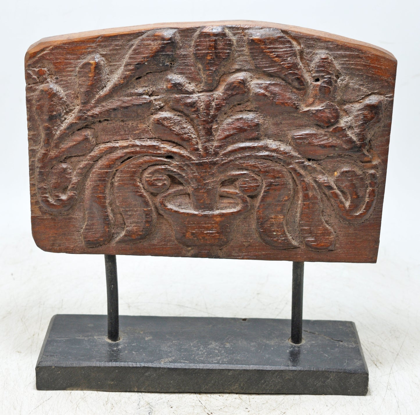 Antique Wooden Floral Carving Panel Plaque Original Old Hand Carved