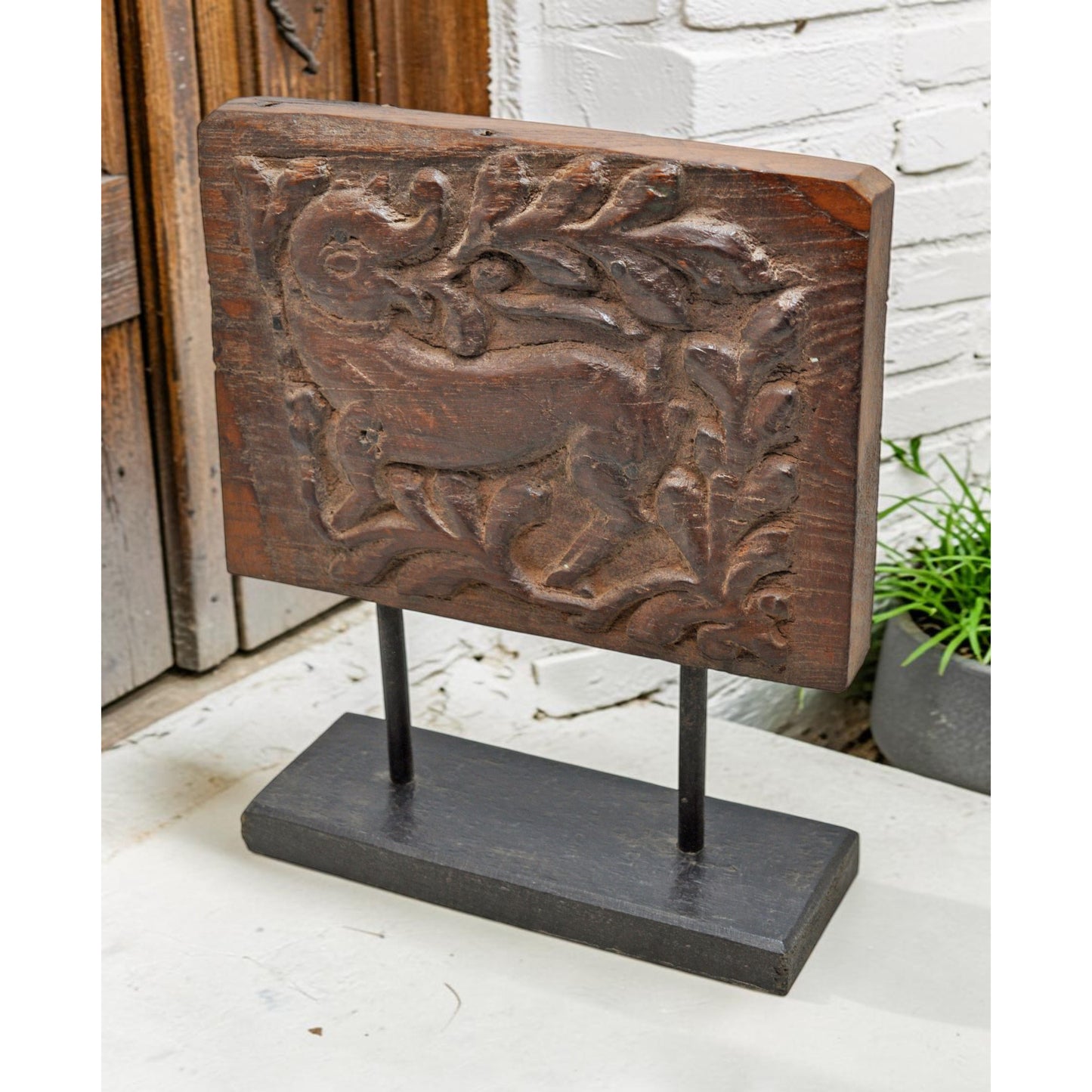 Antique Wooden Animal Carving Panel Plaque Original Old Hand Carved