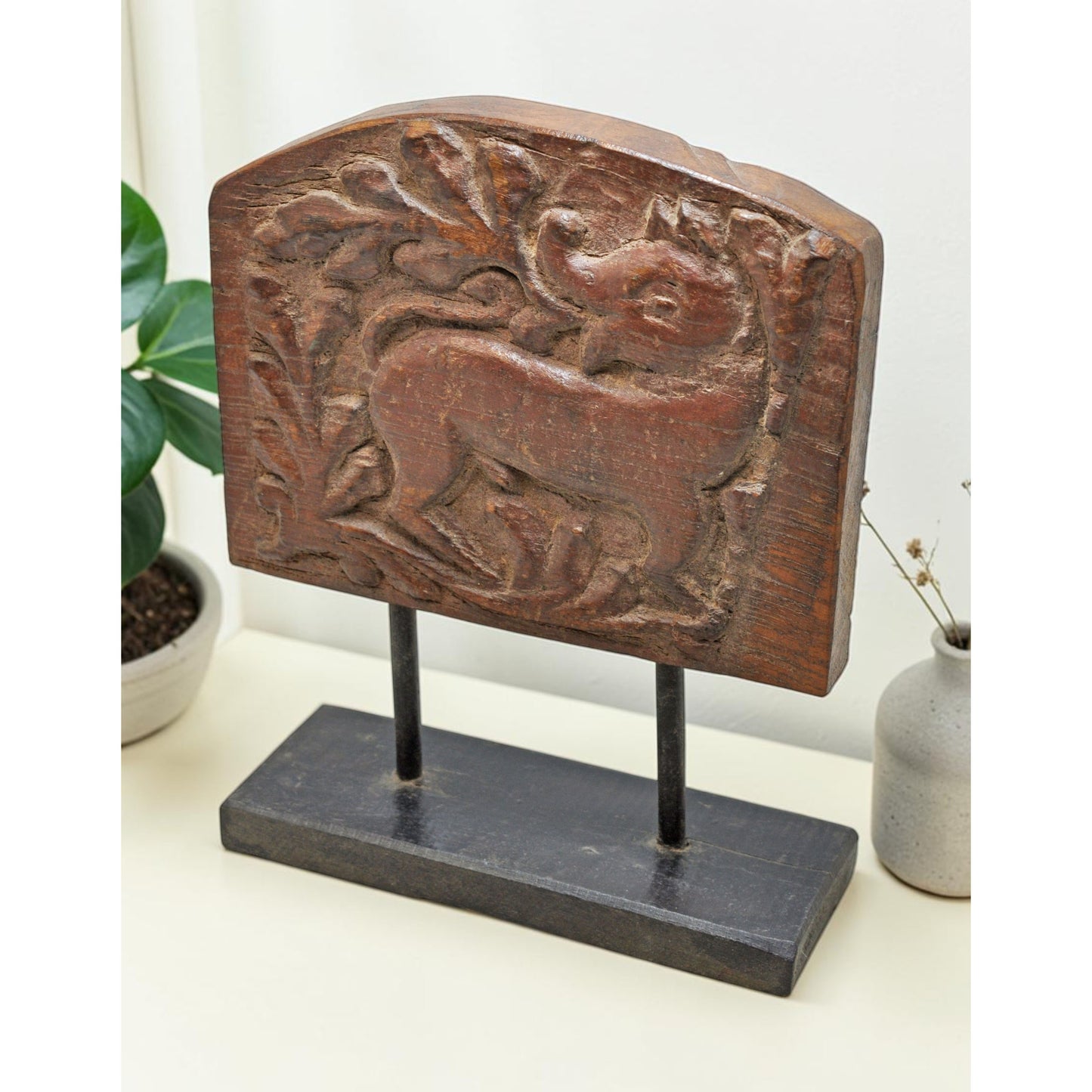 Antique Wooden Animal Carving Panel Plaque Original Old Hand Carved