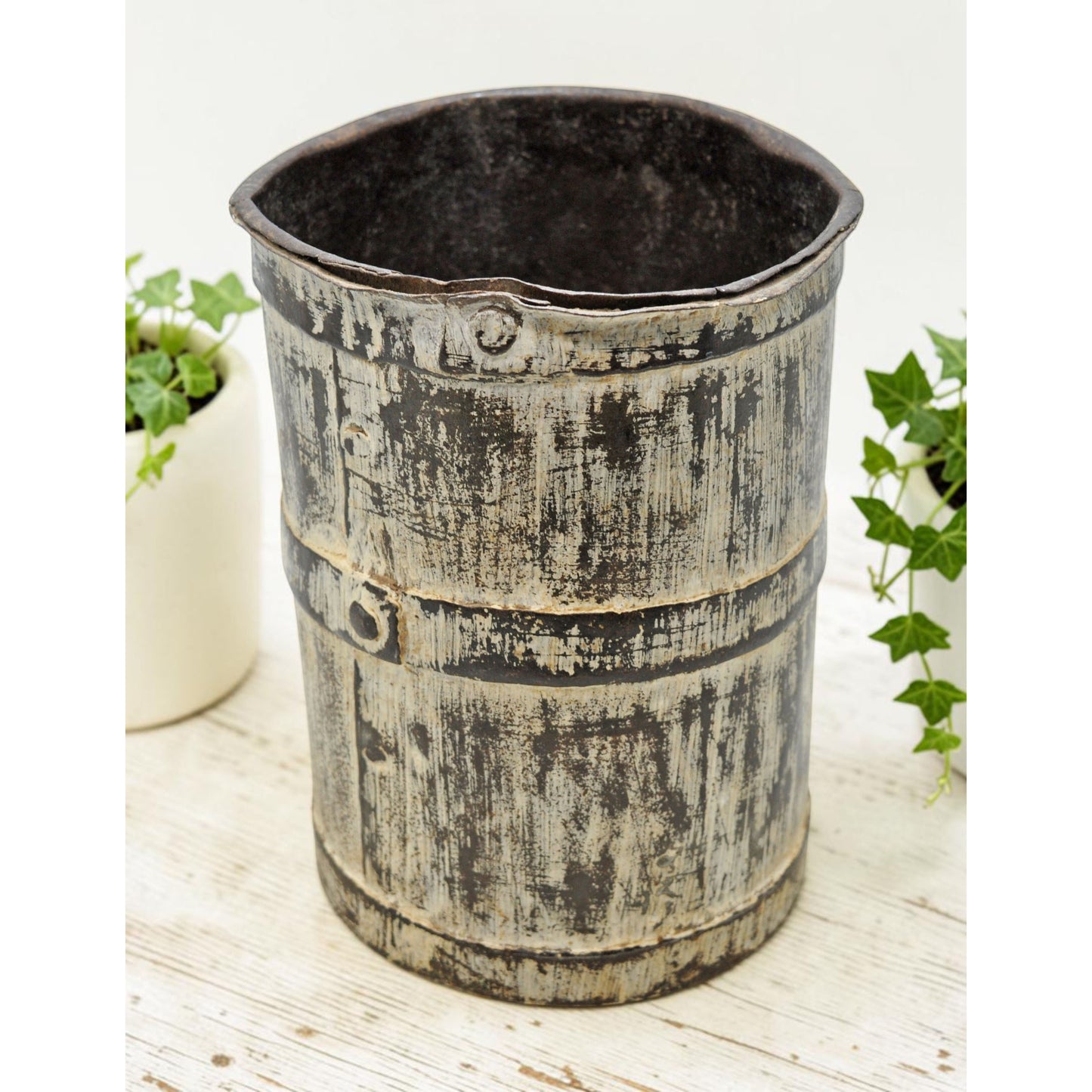 Antique Iron Grain Measurement Paili Pot Original Old Hand Crafted Rustic Painted