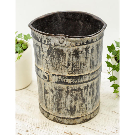Antique Iron Grain Measurement Paili Pot Original Old Hand Crafted Rustic Painted