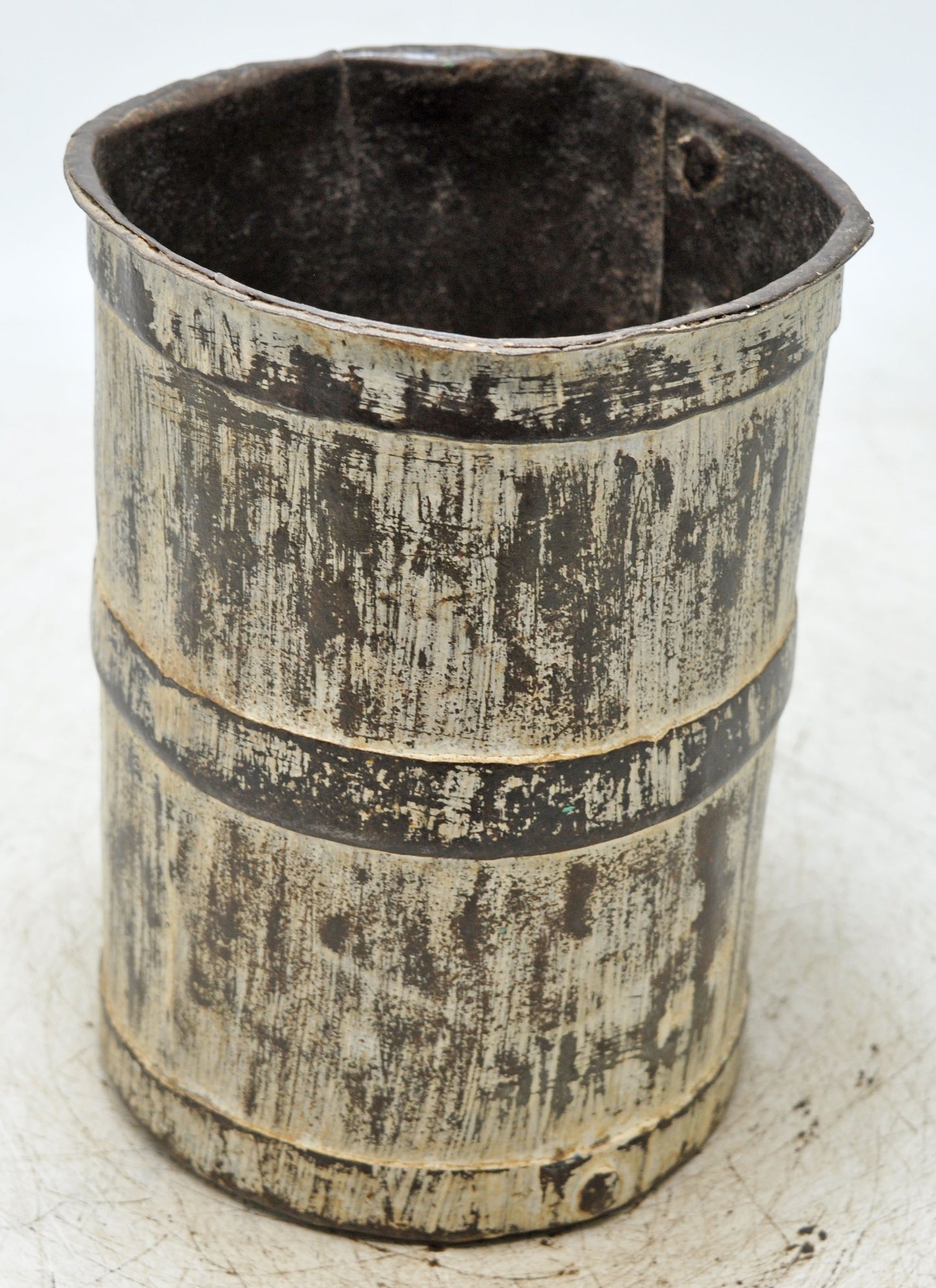 Antique Iron Grain Measurement Paili Pot Original Old Hand Crafted Rustic Painted