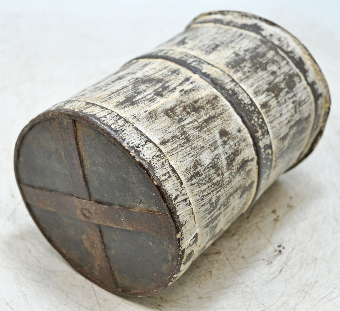 Antique Iron Grain Measurement Paili Pot Original Old Hand Crafted Rustic Painted