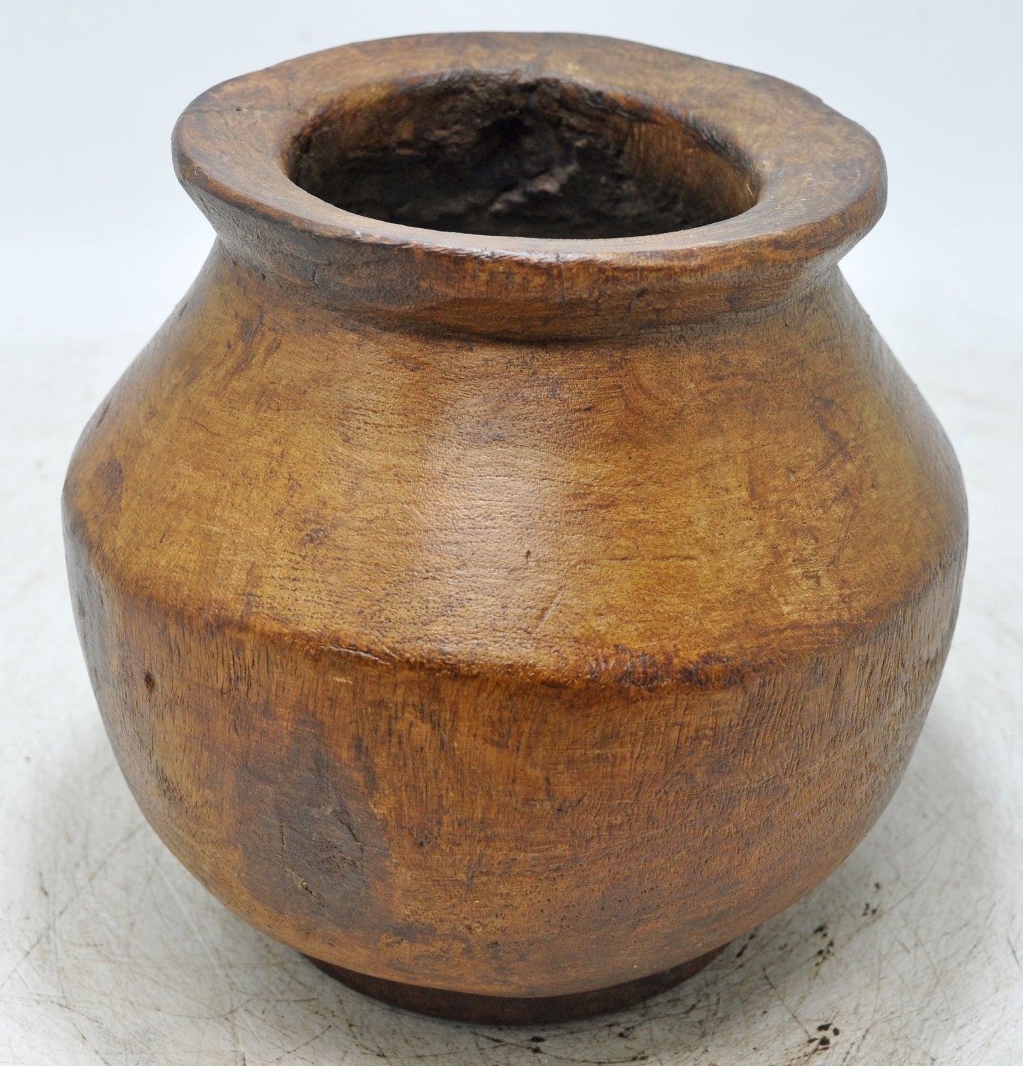 Antique Wooden Himalayan Water Storage Pot Original Old Hand Carved
