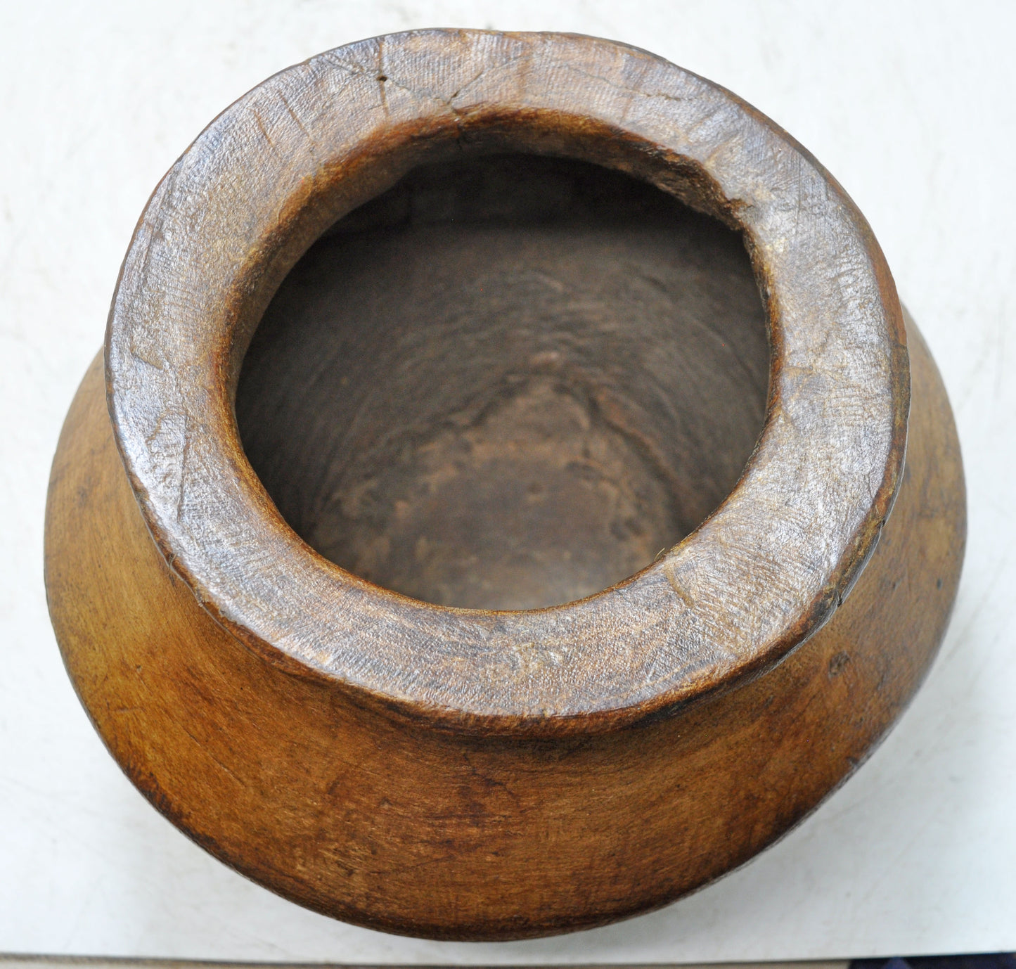 Antique Wooden Himalayan Water Storage Pot Original Old Hand Carved