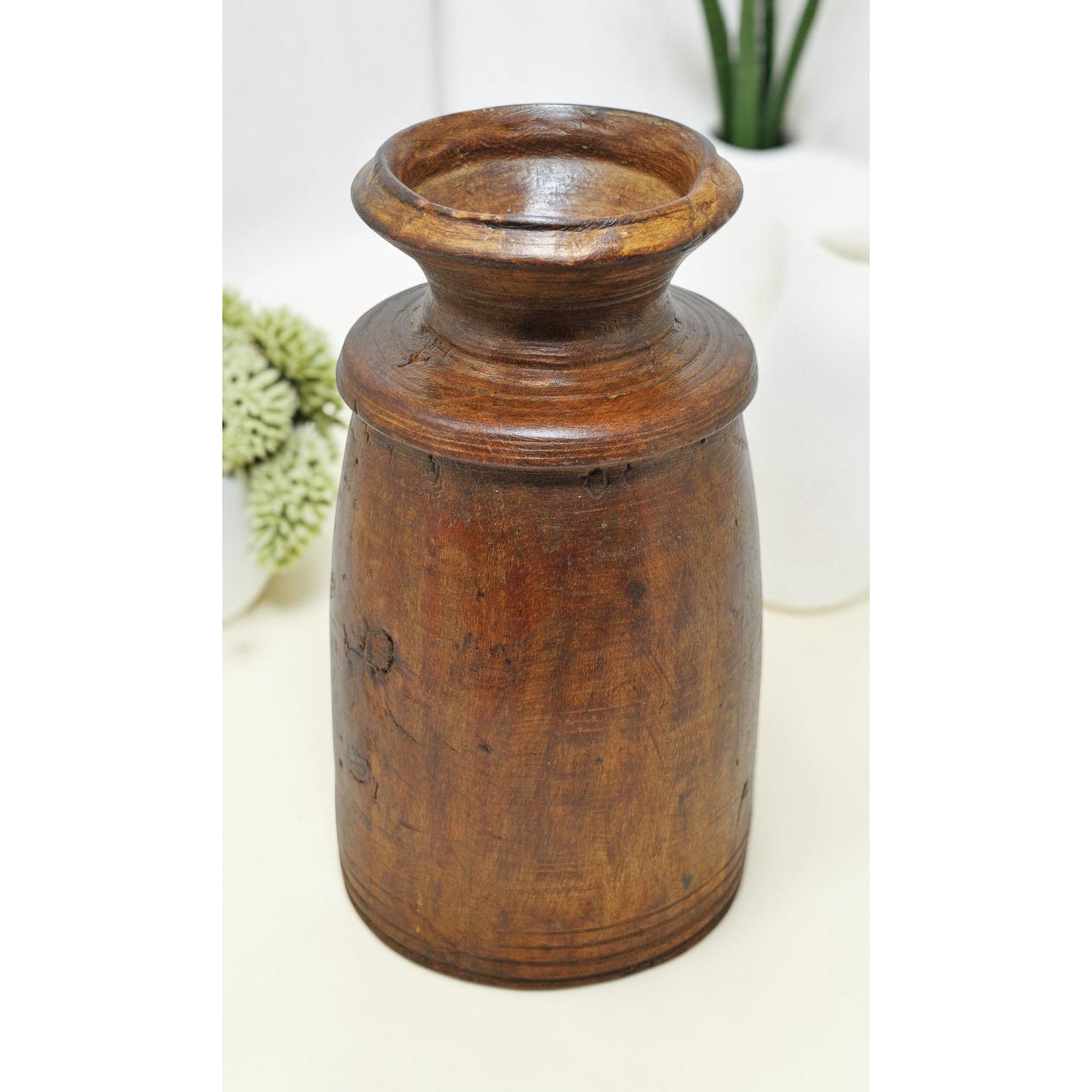 Antique Wooden Himalayan Water Storage Pot Original Old Hand Carved