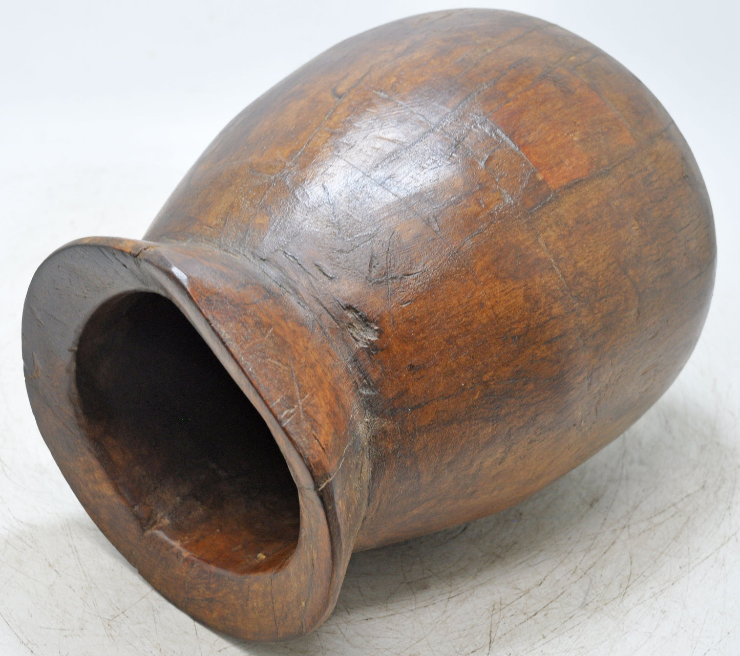 Antique Wooden Himalayan Water Storage Pot Original Old Hand Carved
