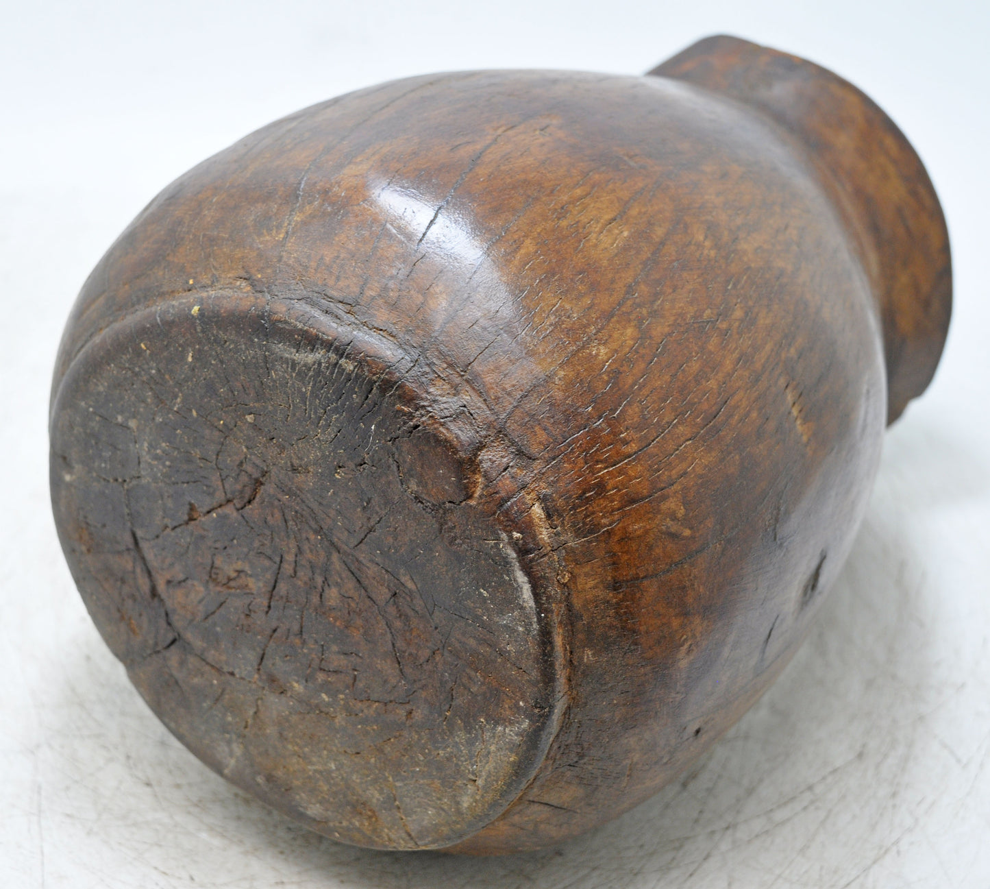 Antique Wooden Himalayan Water Storage Pot Original Old Hand Carved