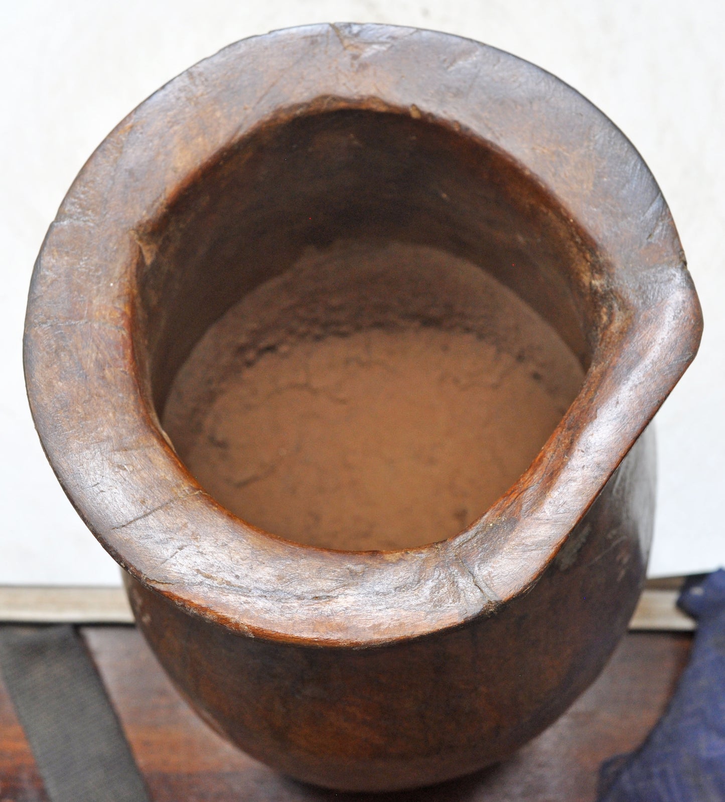 Antique Wooden Himalayan Water Storage Pot Original Old Hand Carved