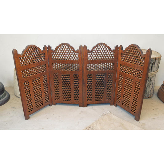 Vintage Wooden Mini Desk Screen Original Old Very Fine Hand Carved