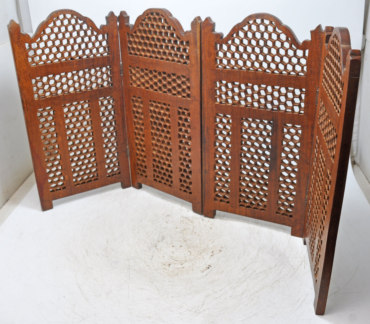 Vintage Wooden Mini Desk Screen Original Old Very Fine Hand Carved