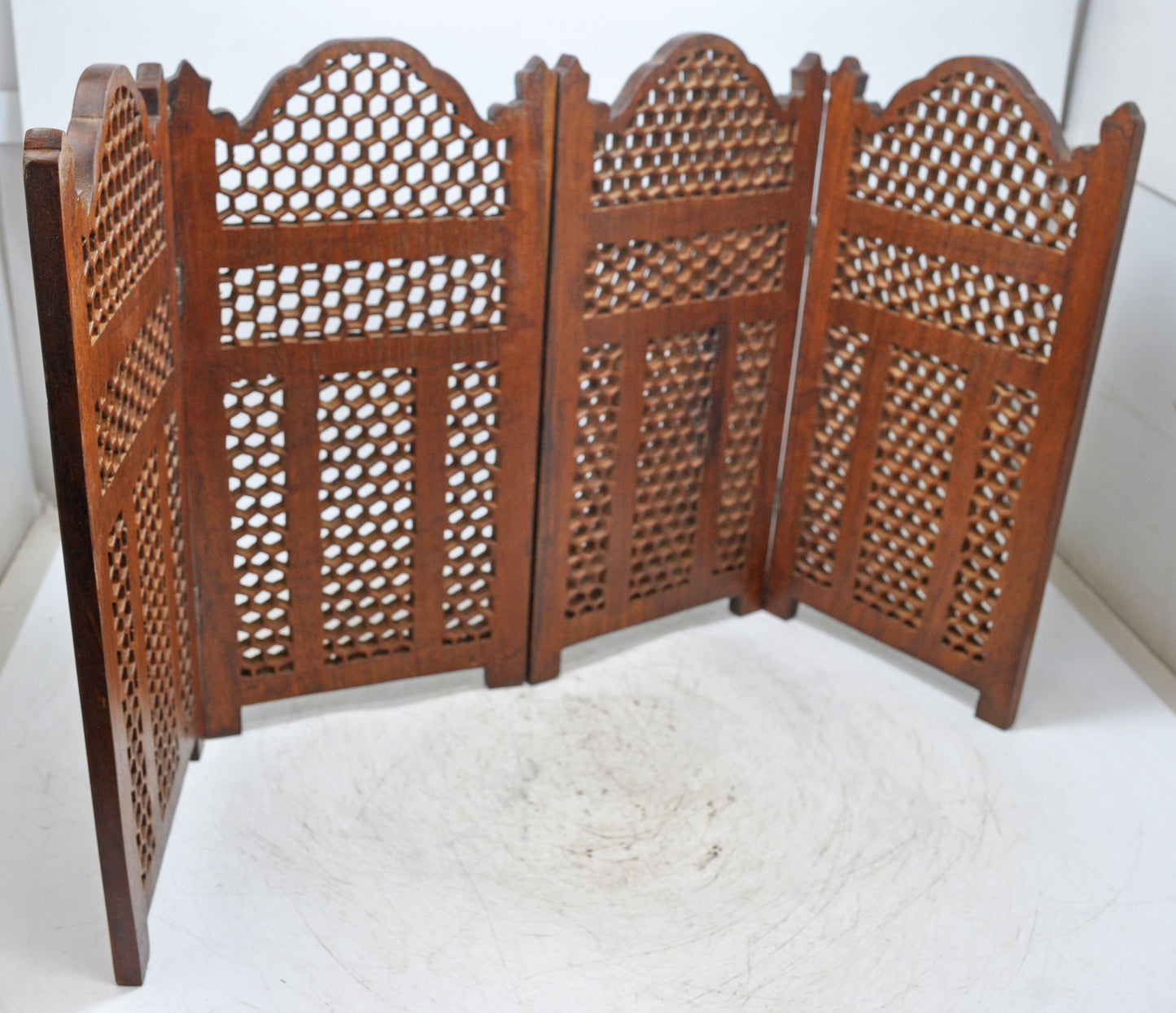 Vintage Wooden Mini Desk Screen Original Old Very Fine Hand Carved
