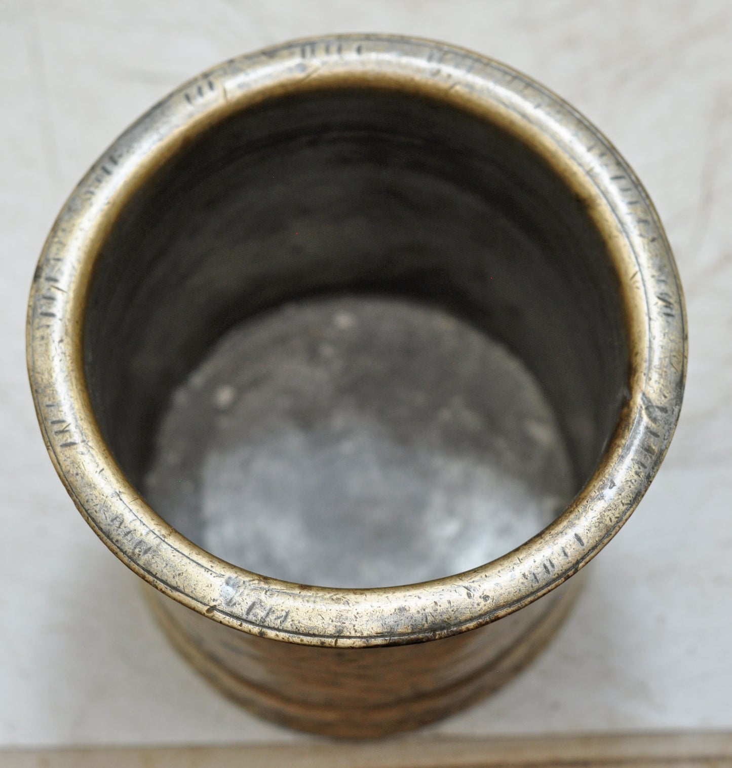 Antique Brass Holy Water Pot With Spoon Original Old Fine Hand Crafted Engraved