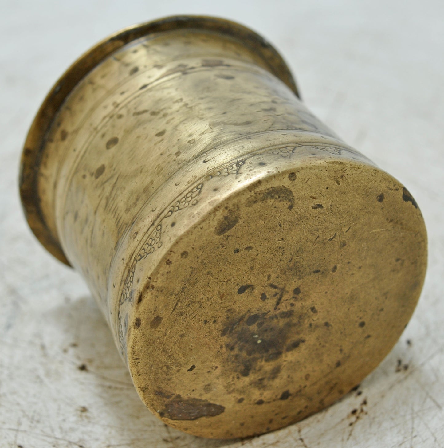 Antique Brass Holy Water Pot With Spoon Original Old Fine Hand Crafted Engraved