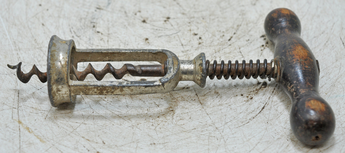 Antique Iron Cork Screw Bottle Opener Original Old Hand Crafted