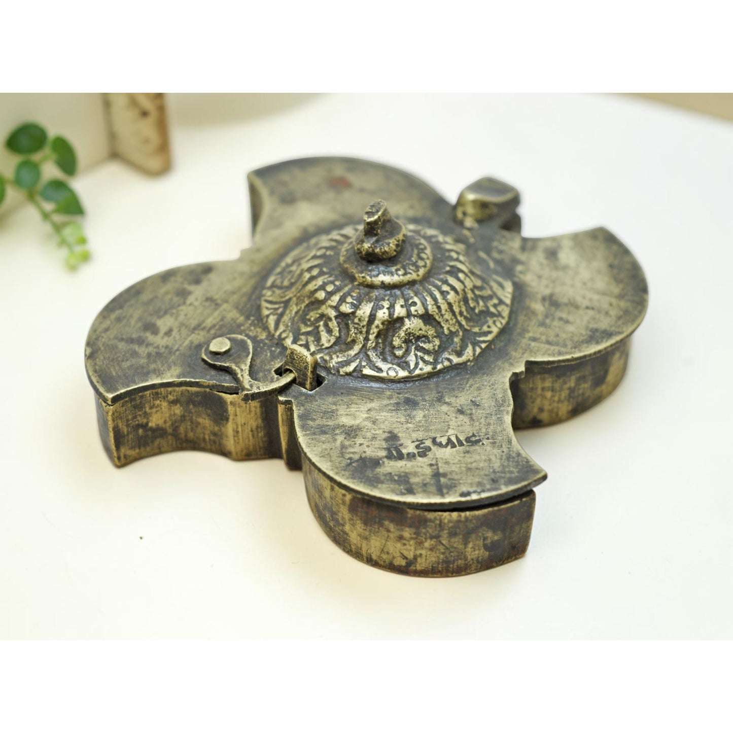 Antique Brass Small Kum Kum Powder Tika Box Original Old Hand Crafted Engraved