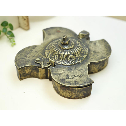 Antique Brass Small Kum Kum Powder Tika Box Original Old Hand Crafted Engraved