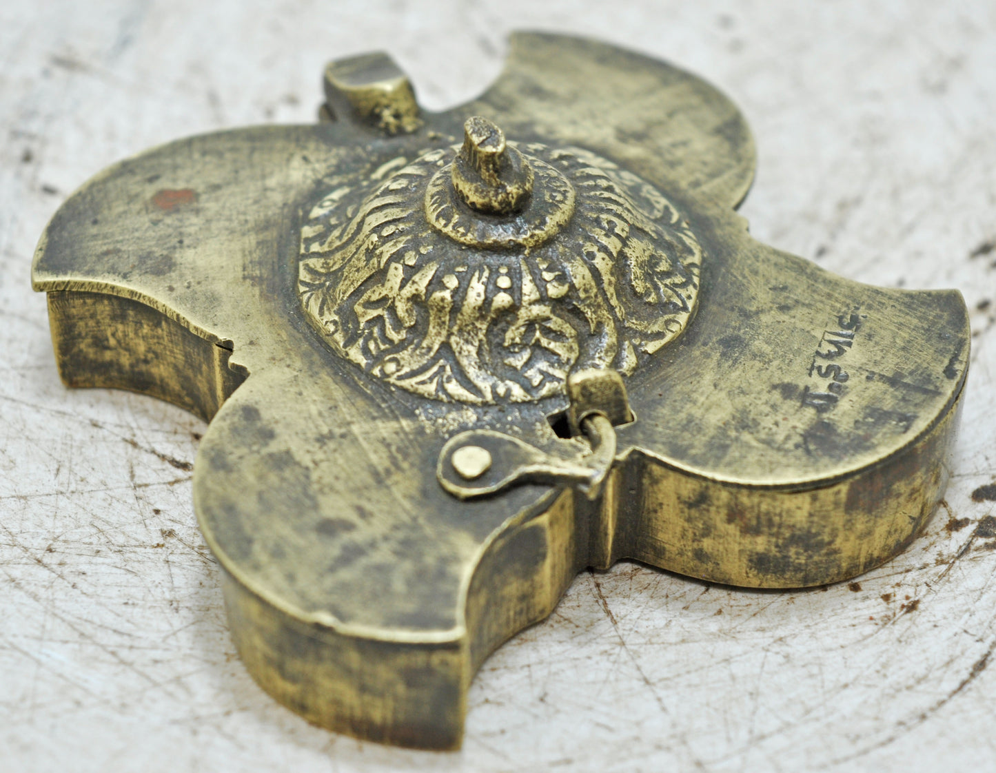 Antique Brass Small Kum Kum Powder Tika Box Original Old Hand Crafted Engraved