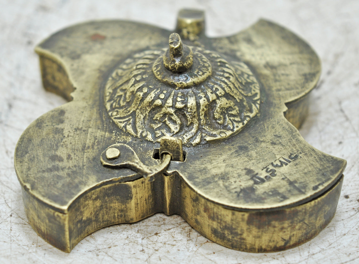 Antique Brass Small Kum Kum Powder Tika Box Original Old Hand Crafted Engraved