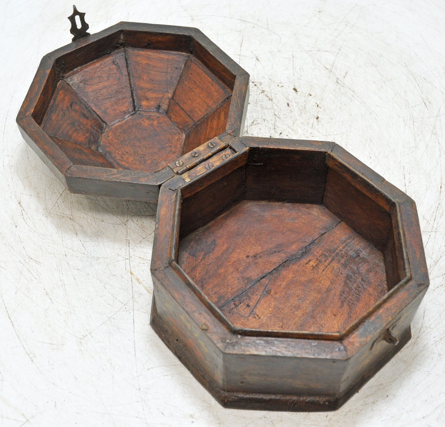 Vintage Wooden Octagonal Storage Box Original Old Hand Crafted Painted