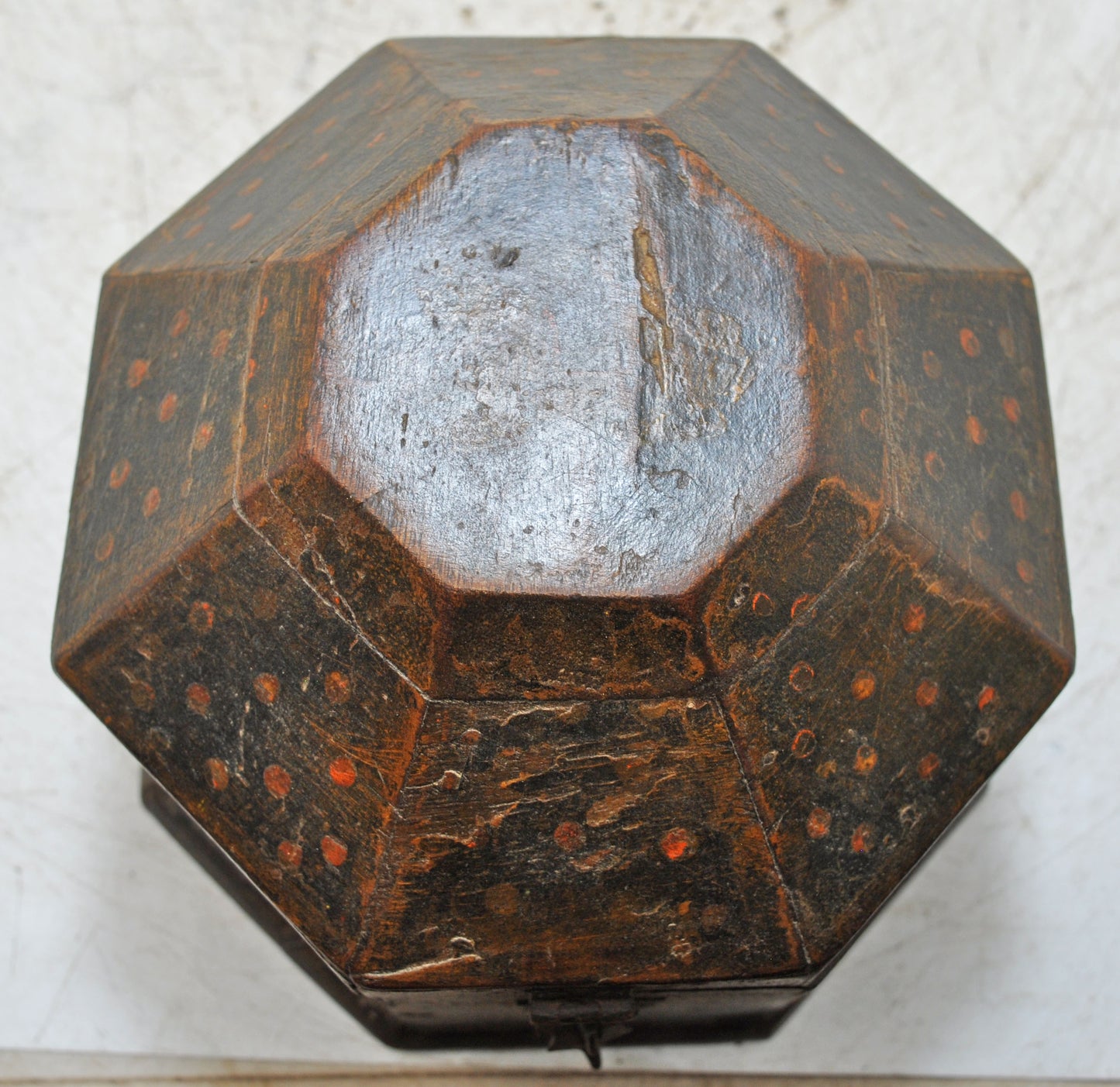 Vintage Wooden Octagonal Storage Box Original Old Hand Crafted Painted