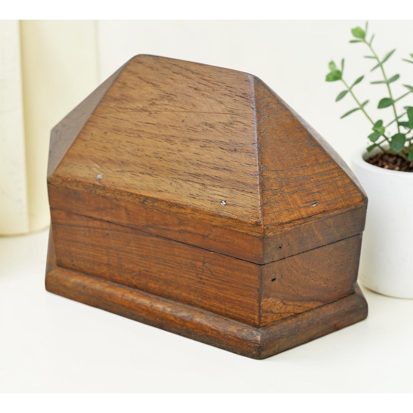 Vintage Wooden Dome Shaped Small Storage Box Original Old Hand Crafted