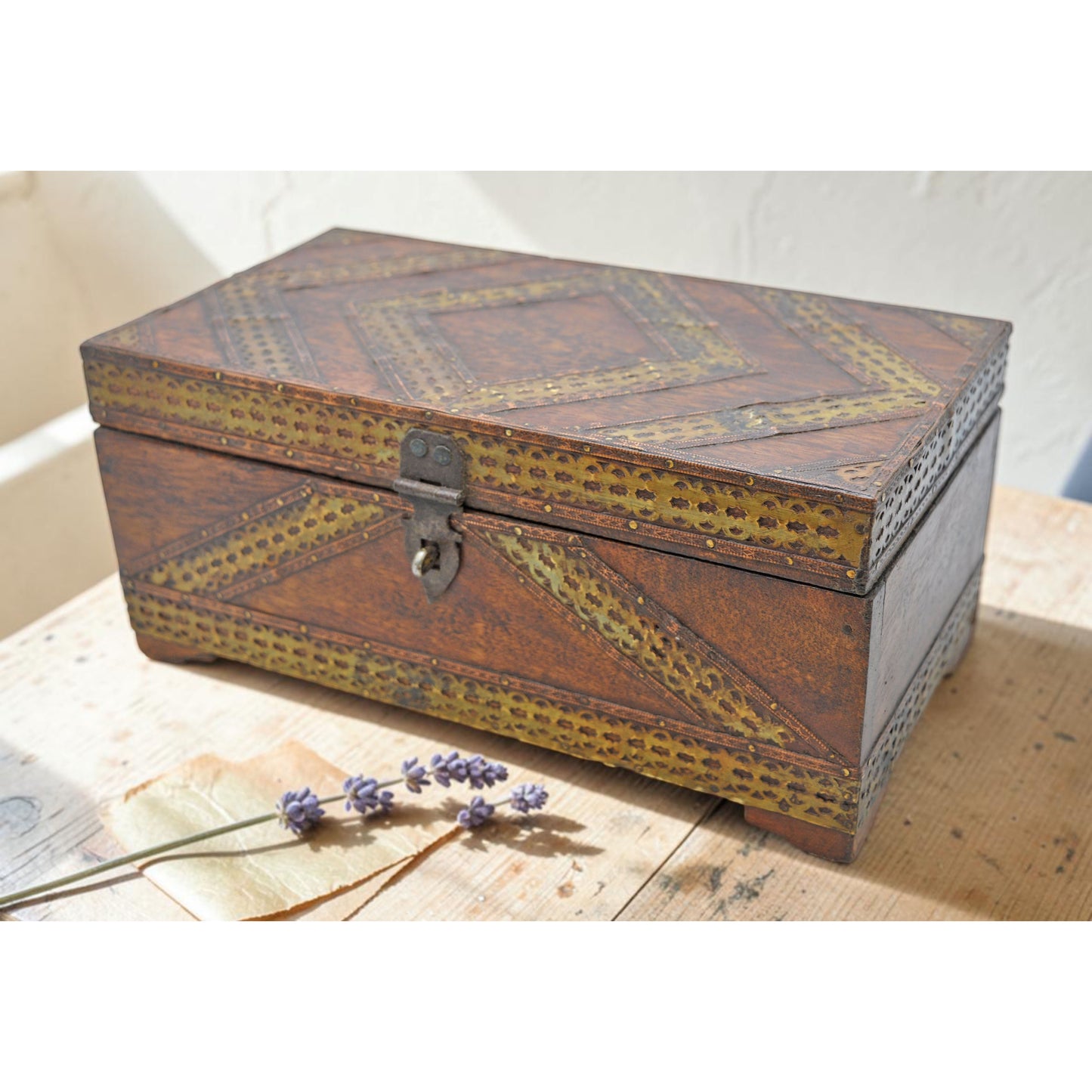Vintage Wooden Storage Chest Box Original Old Hand Crafted Brass Fitted