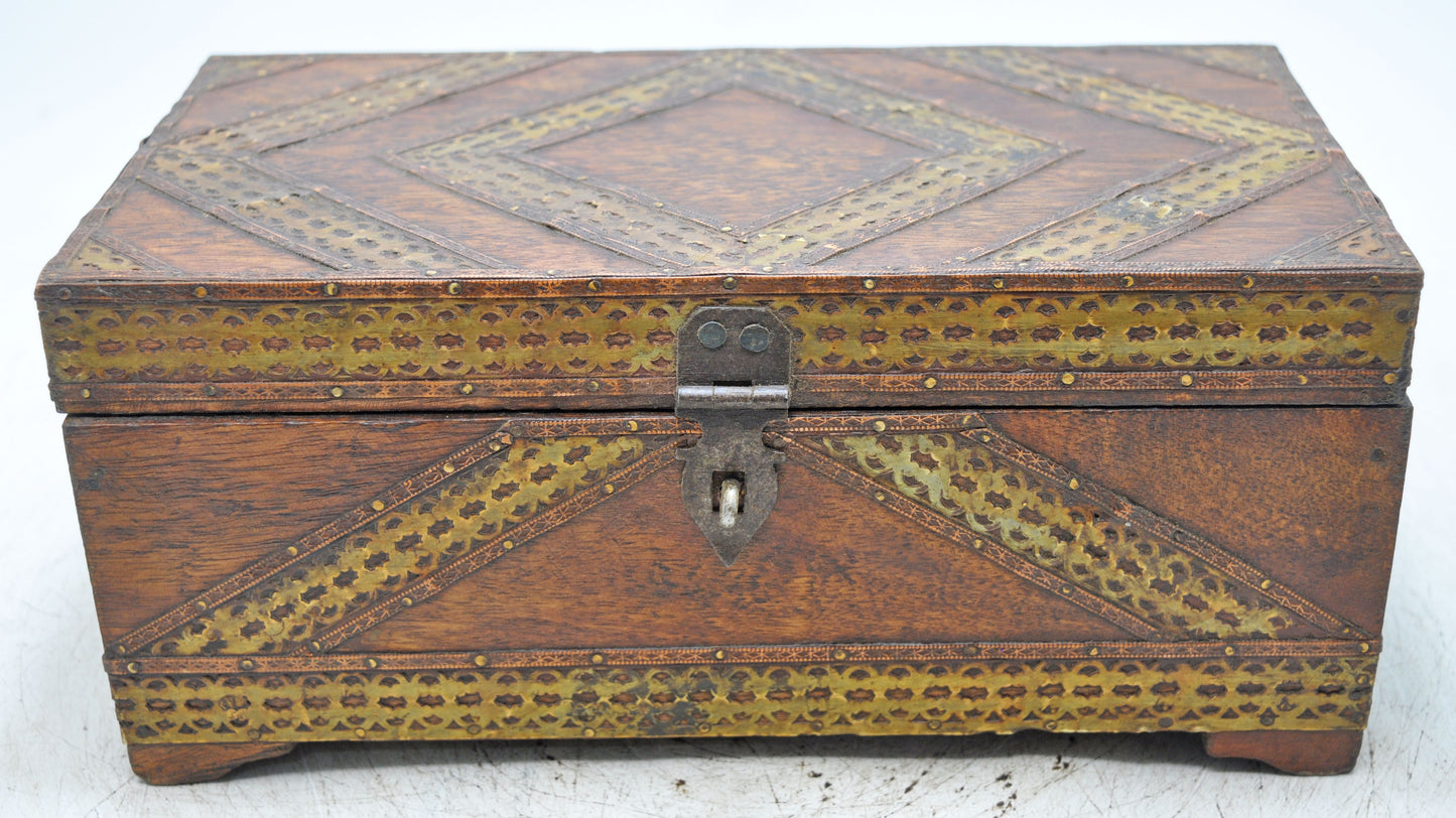 Vintage Wooden Storage Chest Box Original Old Hand Crafted Brass Fitted