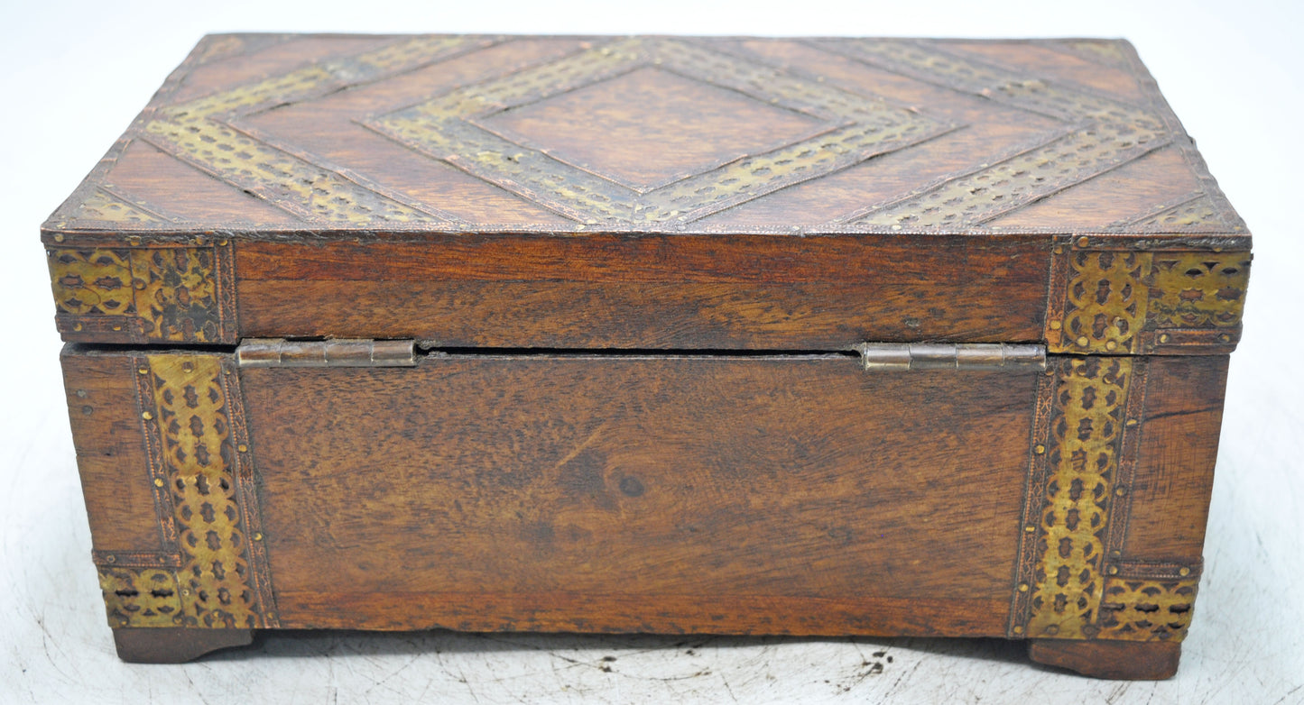 Vintage Wooden Storage Chest Box Original Old Hand Crafted Brass Fitted
