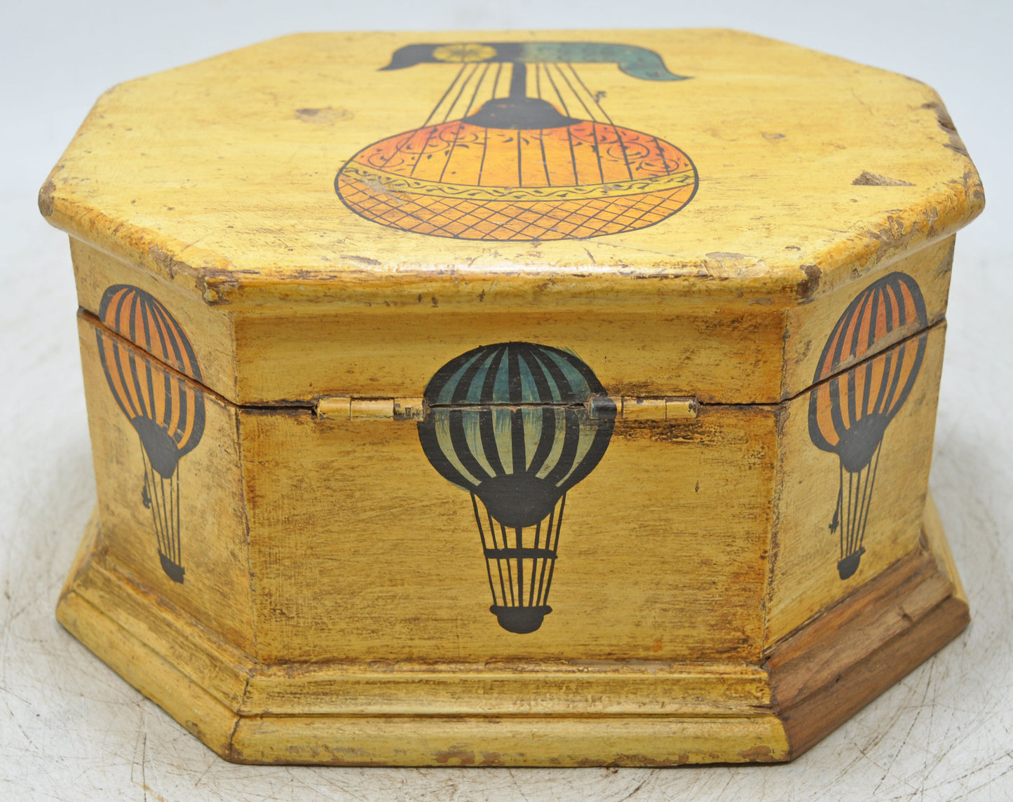 Vintage Wooden Octagonal Storage Box Original Old Hand Crafted Painted