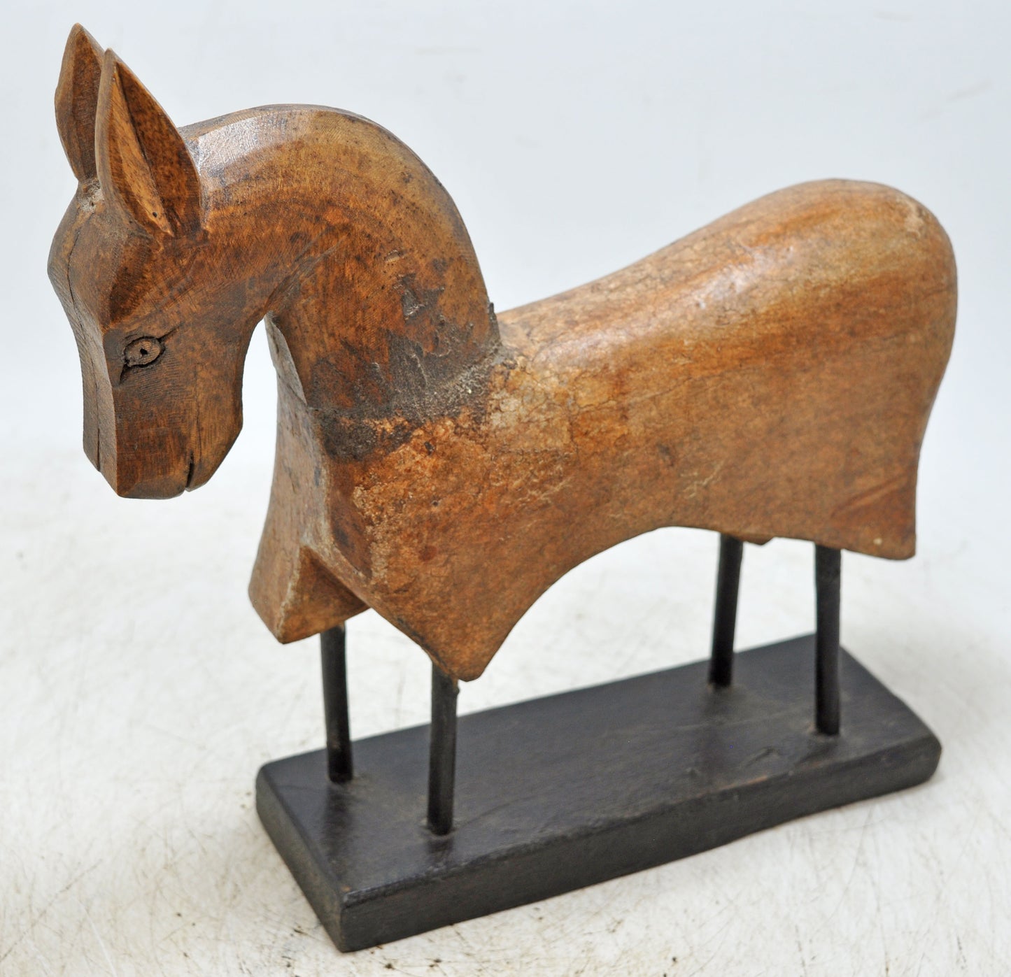 Vintage Wooden Horse Figurine on Stand Original Old Hand Carved