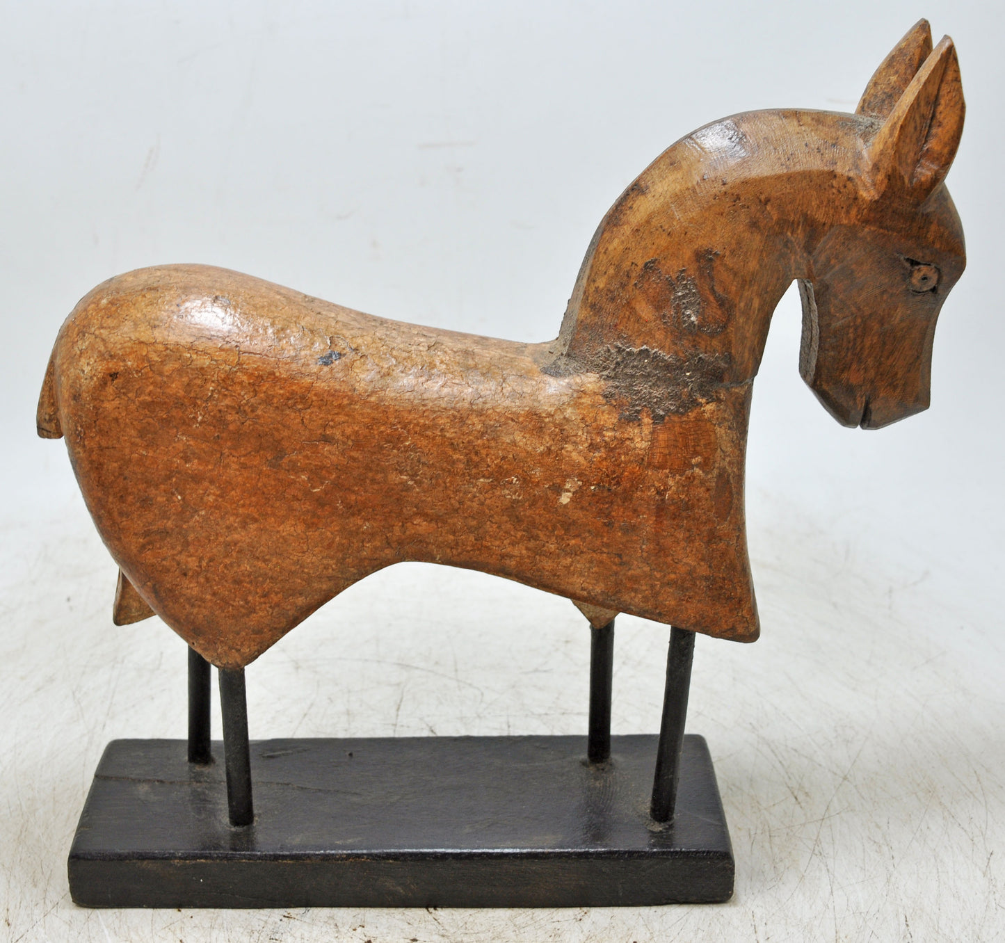 Vintage Wooden Horse Figurine on Stand Original Old Hand Carved