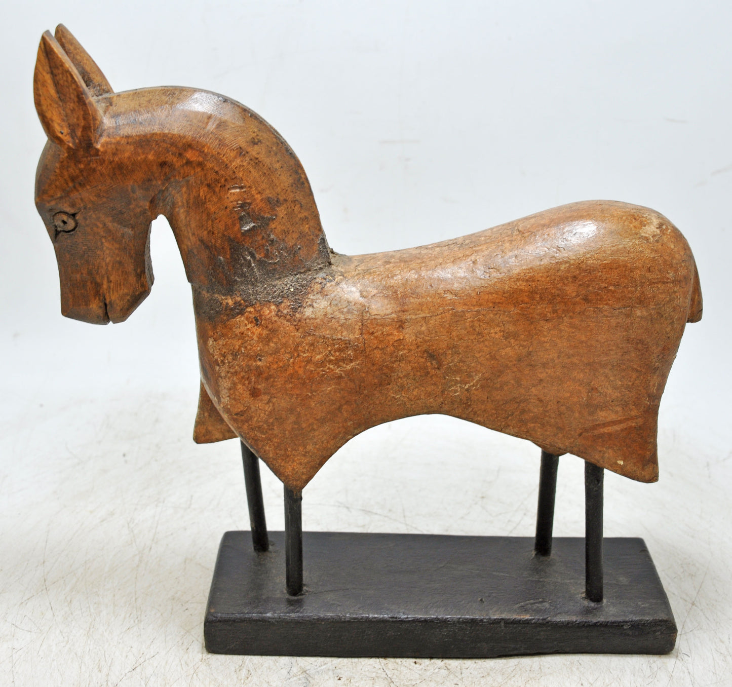 Vintage Wooden Horse Figurine on Stand Original Old Hand Carved