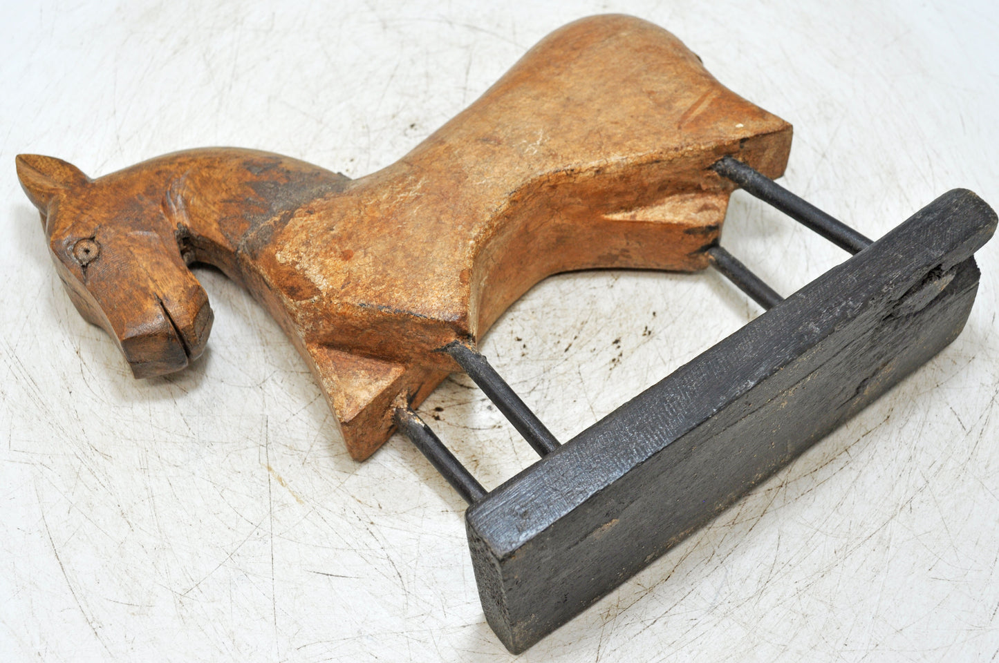 Vintage Wooden Horse Figurine on Stand Original Old Hand Carved